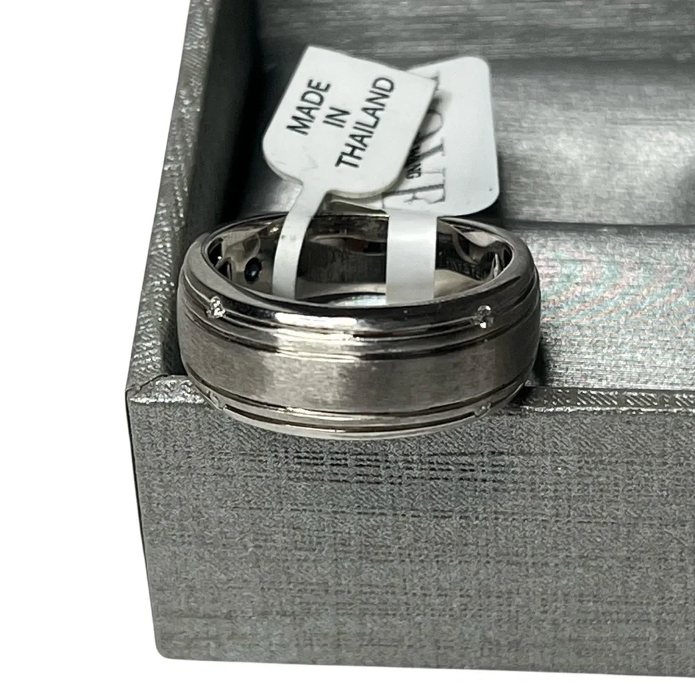 Vera Wang Men's 1/20 CT. T.W. Diamond Four Stone Wedding Band in 14K White Gold - Picture 3 of 14